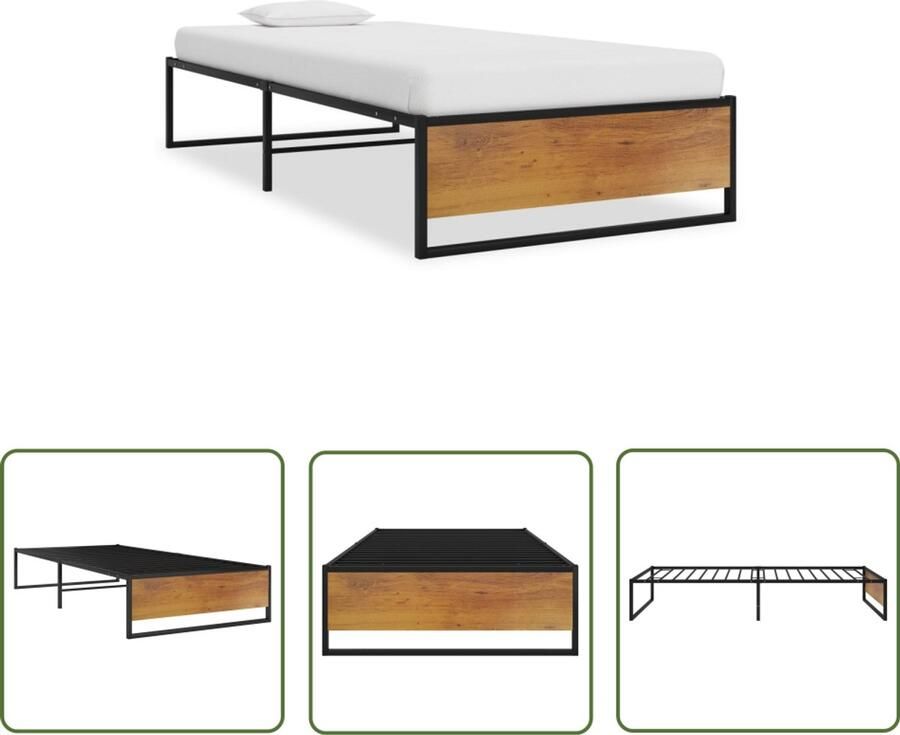 VidaXL Bedframe metaal zwart 100x200 cm Bedframe Metalen Bed Tweepersoonsbed Zwarte Bedbank Boxspring Hoofdbord Slatted Base