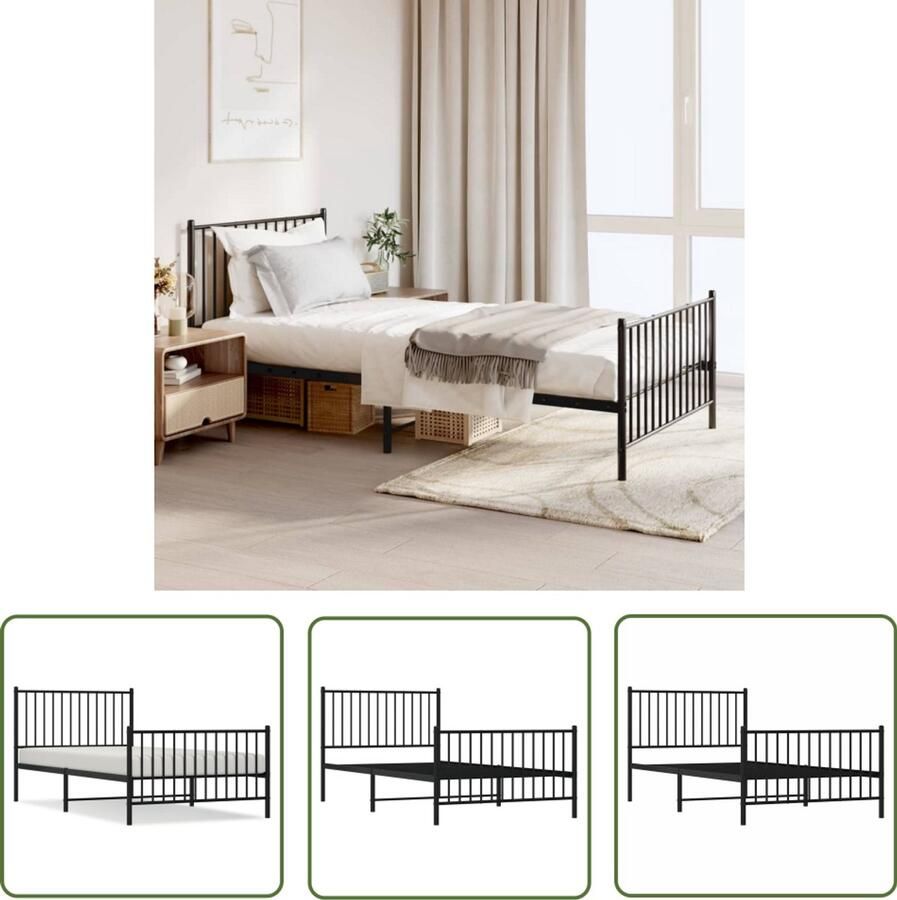 VidaXL Bedframe Metaal Zwart 100x200 cm Klassieke Bed Frame Metalen Bedframe Staal Bedframe Zwarte Bed Frame Tweepersoons Bed Boxspring Bed Met Opbergruimte - Foto 2