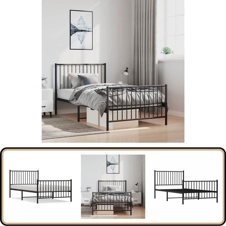 VidaXL Bedframe Metaal Zwart 100x200 cm Klassieke Bed Frame Metalen Bedframe Staal Bedframe Zwarte Bed Frame Tweepersoons Bed Boxspring Bed Met Opbergruimte
