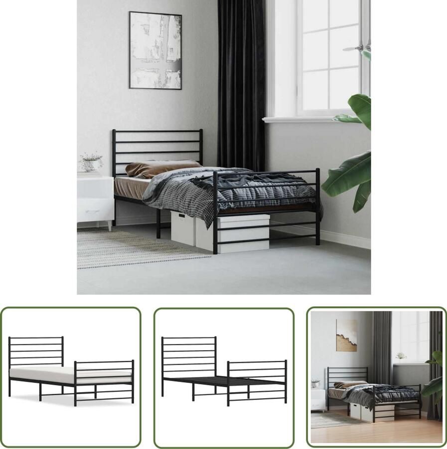 VidaXL Bedframe Metaal Zwart 100x200 cm Robuust Bedframe Klassiek Bedframe Metalen Bedframe Zwarte Bedframe Enkel Bed Slaapcomfort Stalen Bedframe - Foto 2