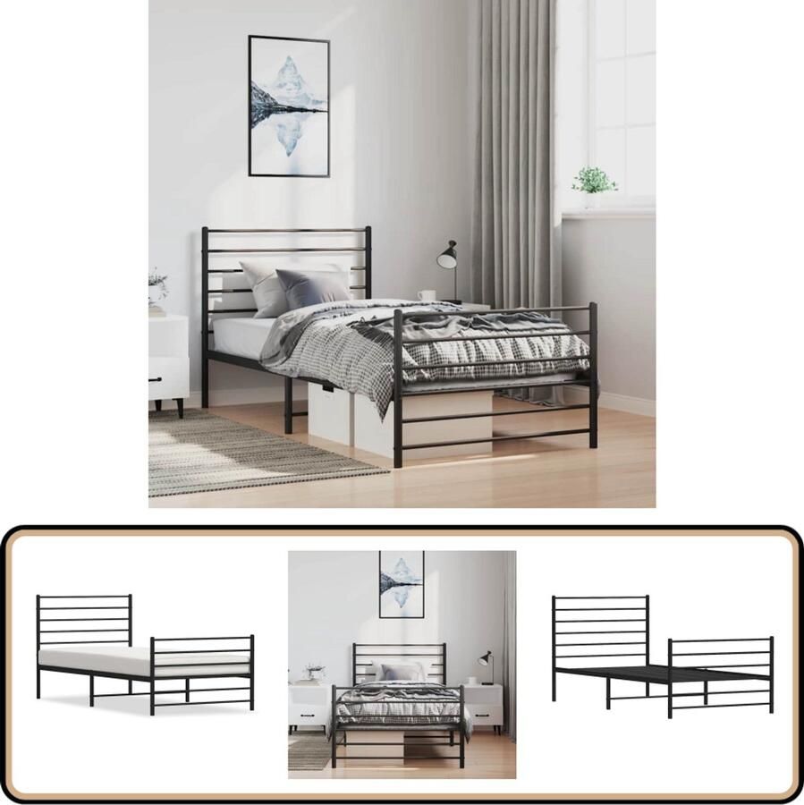 VidaXL Bedframe Metaal Zwart 100x200 cm Robuust Bedframe Klassiek Bedframe Metalen Bedframe Zwarte Bedframe Enkel Bed Slaapcomfort Stalen Bedframe