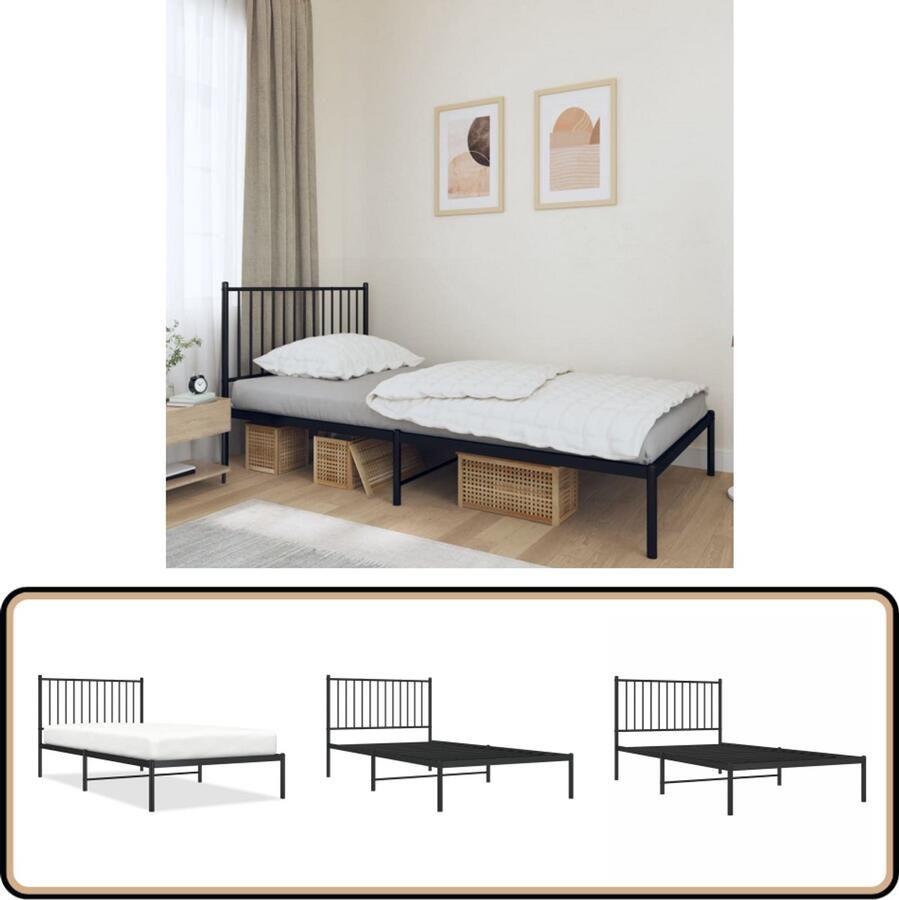 VidaXL Bedframe Metaal Zwart 100x200 cm Staal Bed Frame Tweepersoons Bed Zwarte Bedbank Boxspring Bed Modern Bed Minimalistisch Bed Logeerbed