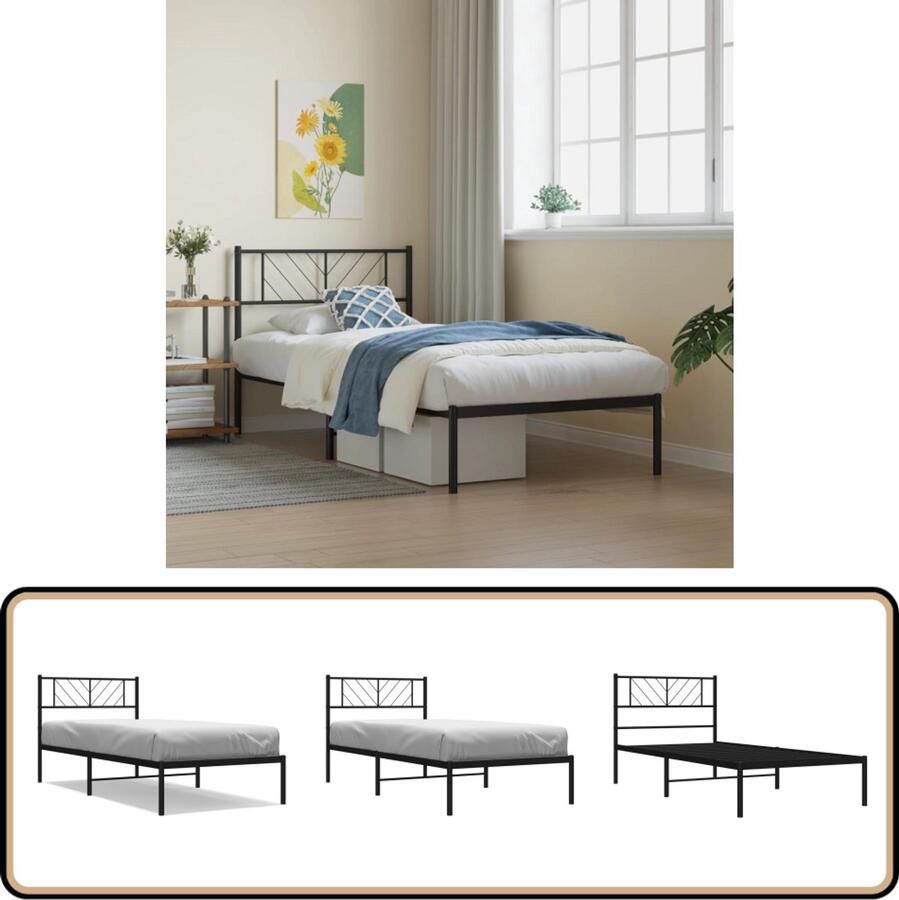 VidaXL Bedframe Metaal Zwart 107x203 cm Klassieke Bed Frame Metalen Bedframe Tweepersoons Bed Zwarte Bedframe Robuust Bedframe