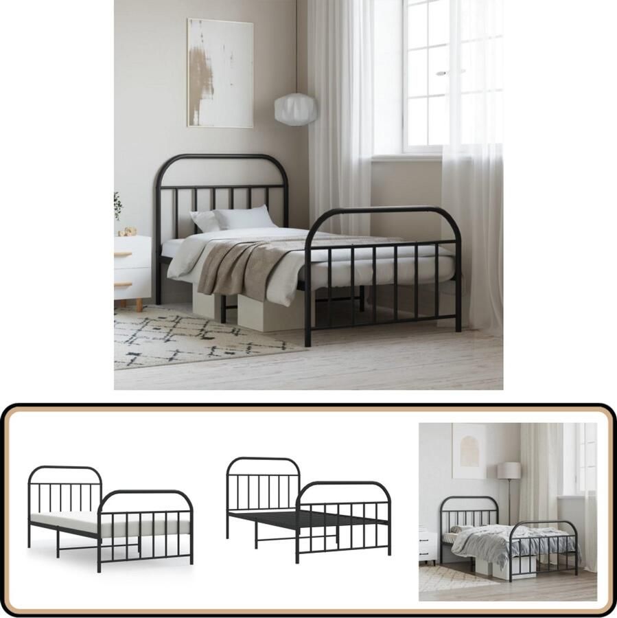 VidaXL Bedframe Metaal Zwart 107x203 cm Klassieke Bed Frame Metalen Bedframe Tweepersoons Bed Zwarte Bed Staal Bedframe