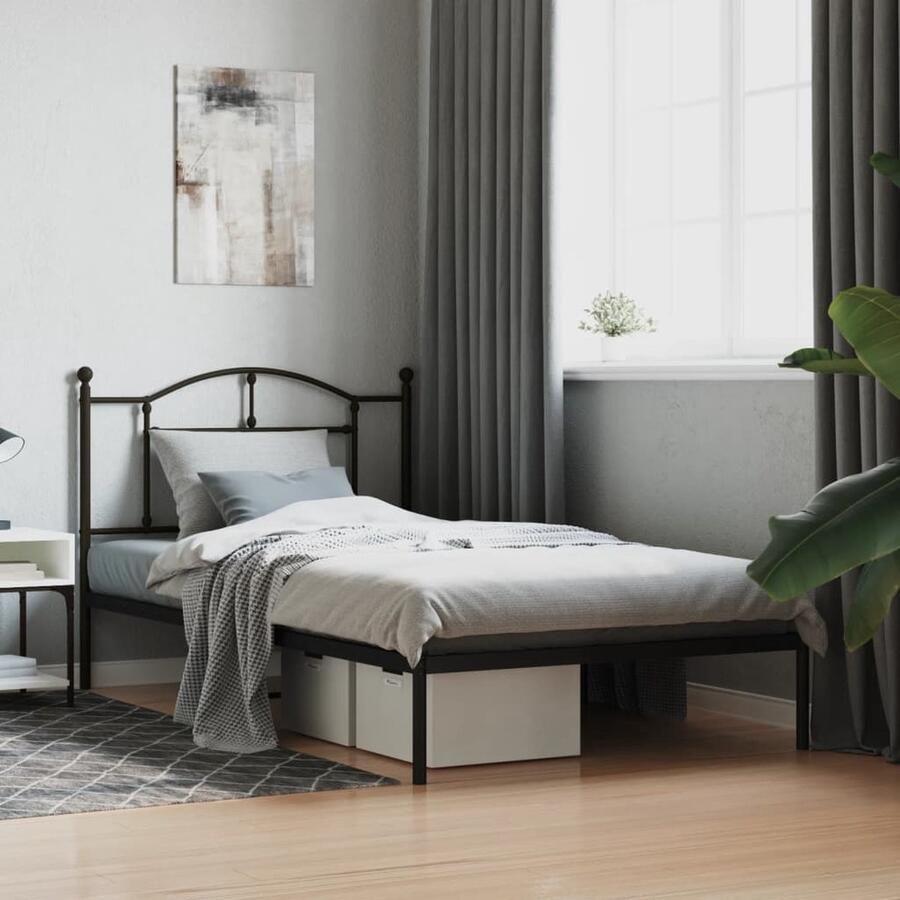 VidaXL Bedframe Metaal Zwart 107x203 cm Met Hoofdbord Metalen Bedframe Staal Bedframe Klassiek Bedframe Zwart Bedframe Boxspring Bed Tweepersoons Bed King Size Bed - Foto 2