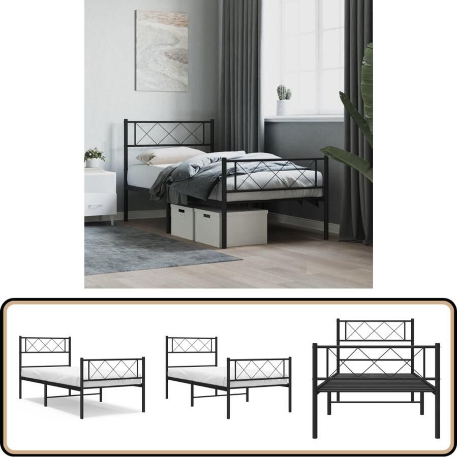 VidaXL Bedframe Metaal Zwart 107x203 cm Metalen Bed Frame Klassiek Bed Staal Bedframe Boxspring Bed Tweepersoons Bed Slaapcomfort Modern Bed Ruime Bed