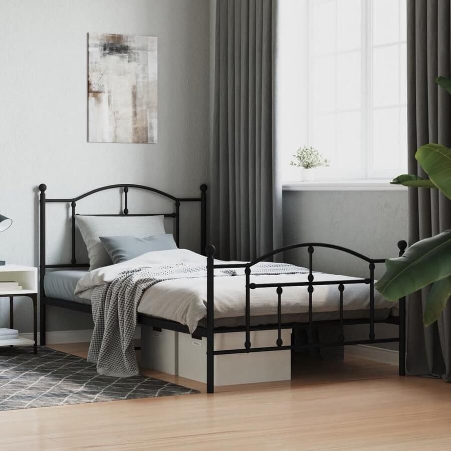 VidaXL Bedframe Metaal Zwart 107x203 cm Metalen Bed Frame Klassiek Bed Zwarte Bed Boxspring Bed Slaapcomfort Staal Bed Frame Ruime Slaapbank - Foto 2