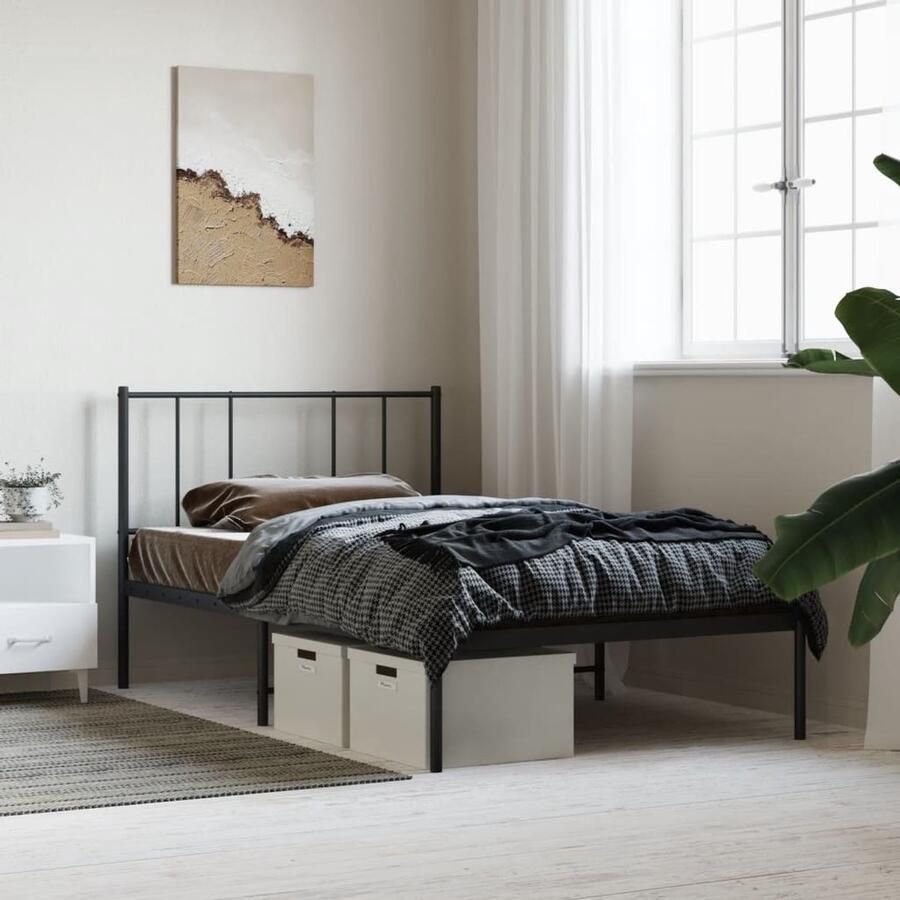 VidaXL Bedframe metaal zwart 107x203 cm Robuust Bed Frame Klassiek Bed Metalen Bedframe Staal Bedframe Boxspring Bed Tweepersoons Bed Zwarte Bed Slaapcomfort - Foto 2