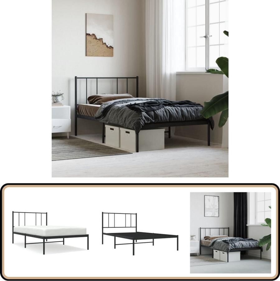 VidaXL Bedframe metaal zwart 107x203 cm Robuust Bed Frame Klassiek Bed Metalen Bedframe Staal Bedframe Boxspring Bed Tweepersoons Bed Zwarte Bed Slaapcomfort