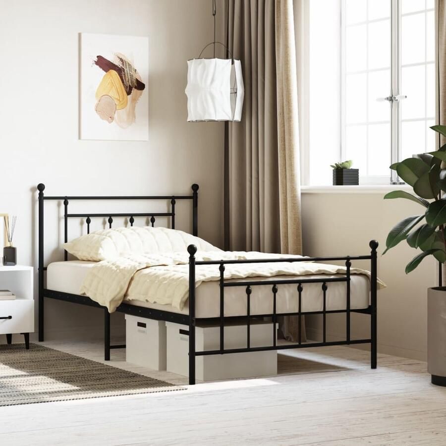 VidaXL Bedframe Metaal Zwart 107x203 cm Robuust Bed Frame Metalen Bedframe Staal Bedframe Boxspring Frame Tweepersoons Bed King Size Bed Minimalistisch Bed Industrieel Bed Zwart Bedframe - Foto 2
