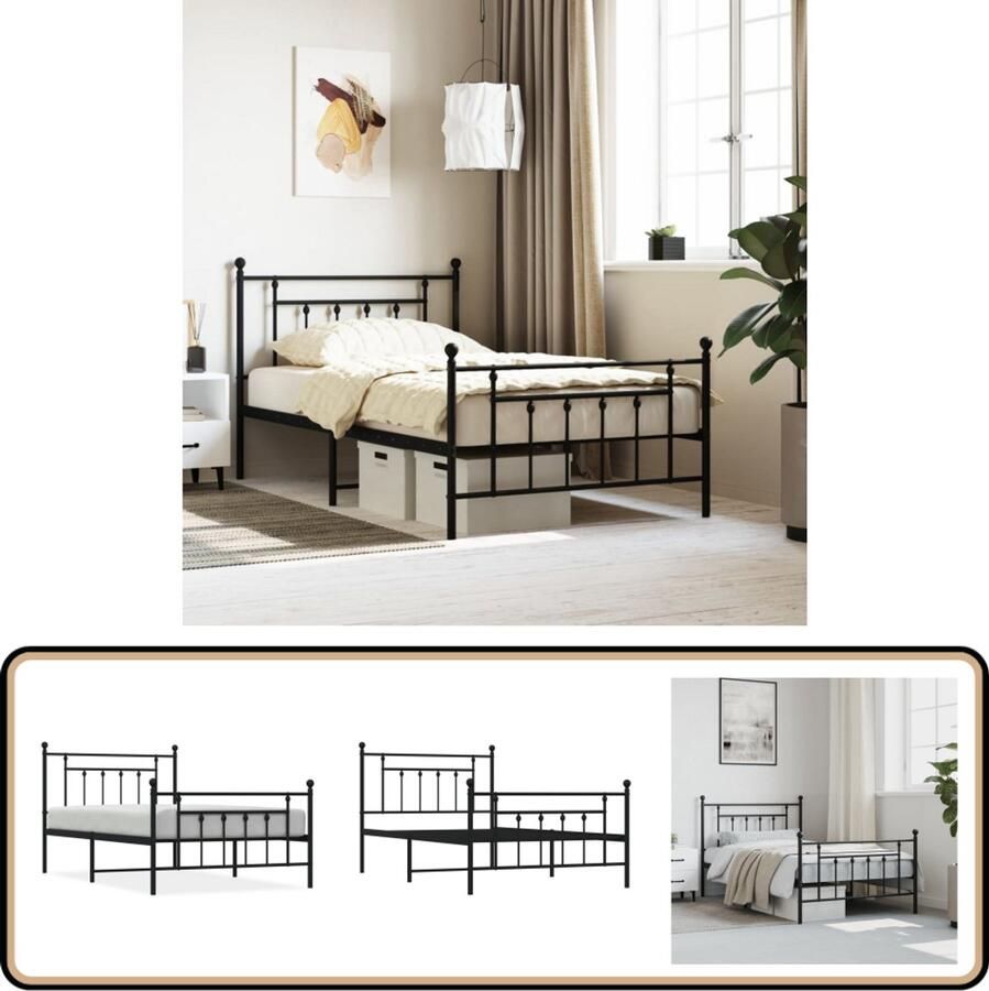 VidaXL Bedframe Metaal Zwart 107x203 cm Robuust Bed Frame Metalen Bedframe Staal Bedframe Boxspring Frame Tweepersoons Bed King Size Bed Minimalistisch Bed Industrieel Bed Zwart Bedframe