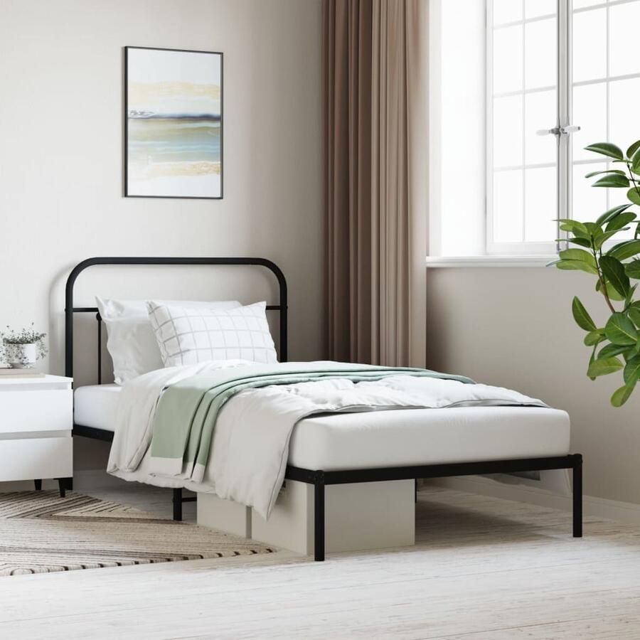 VidaXL Bedframe Metaal Zwart 107x203 cm Robuust Bed Frame Metalen Bedframe Staal Bedframe Klassiek Bedframe Boxspring Bed Hoofdbord Tweepersoons Bed Modern Bed Minimalistisch Bed Slaapkamer Meubels - Foto 2