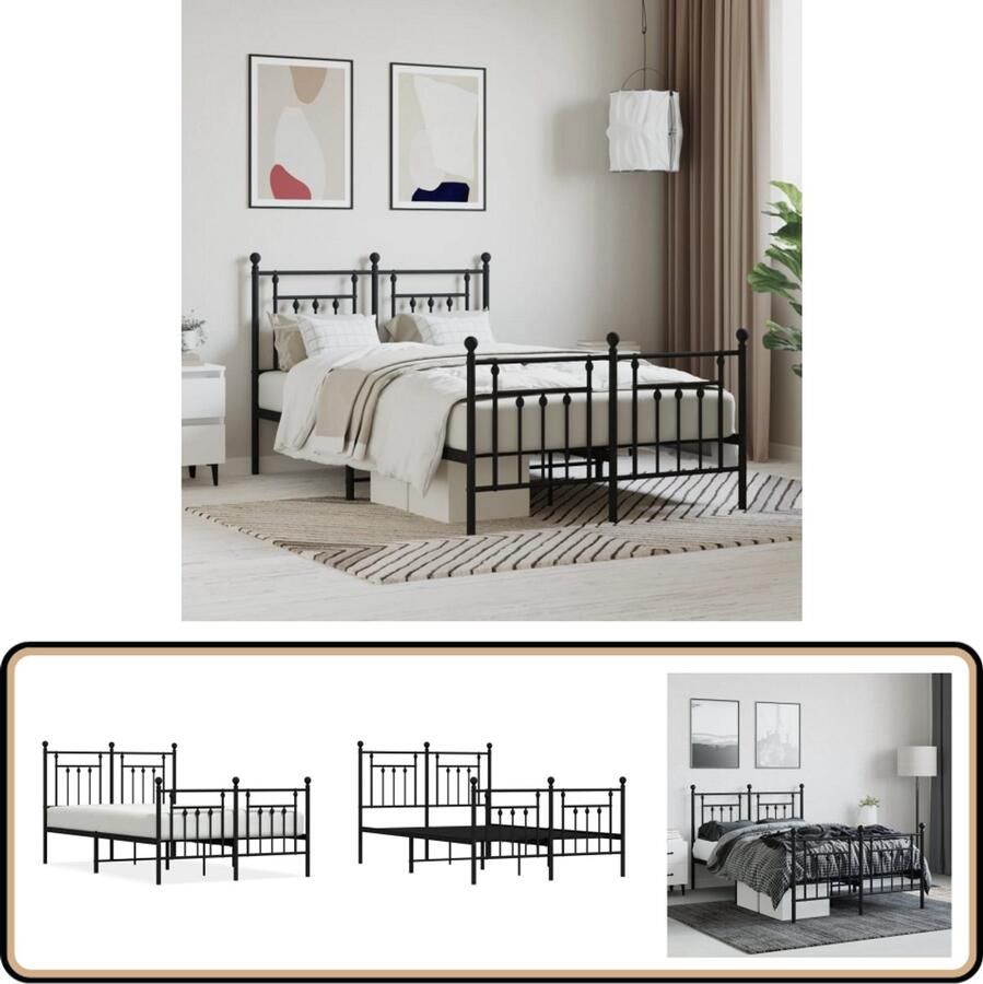 VidaXL Bedframe Metaal Zwart 120x190 cm Klassieke Bed Frame Metalen Bedframe Zwarte Bedframe Tweepersoons Bed Boxspring Bed
