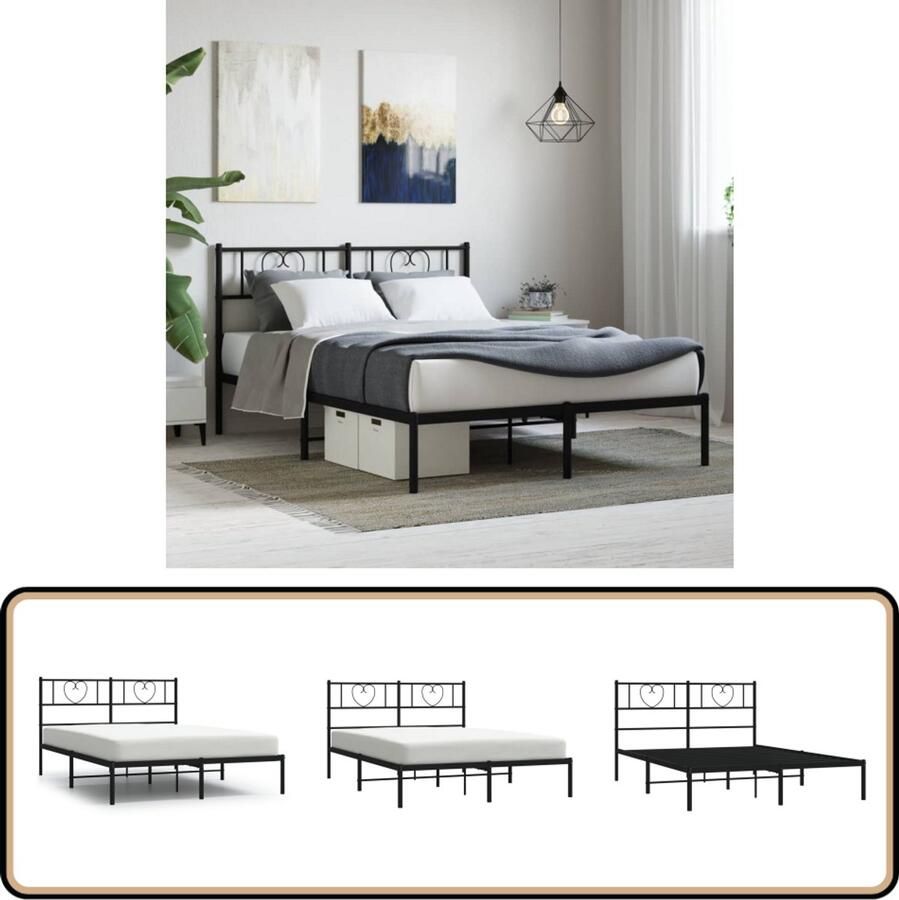 VidaXL Bedframe Metaal Zwart 120x190 cm Klassieke Bed Frame Metalen Bedframe Zwarte Bedframe 120x190 Bedframe Met Hoofdbord