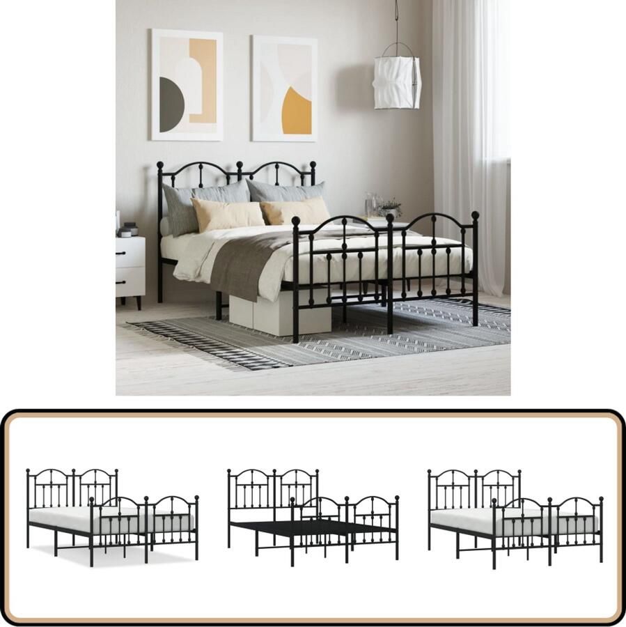 VidaXL Bedframe Metaal Zwart 120x190 cm Klassieke Bedframe Metalen Bedframe Robuust Bedframe Boxspring Bed Slaapcomfort Zwarte Bedframe Staal Bedframe Opbergruimte Bed Tweepersoons Bed