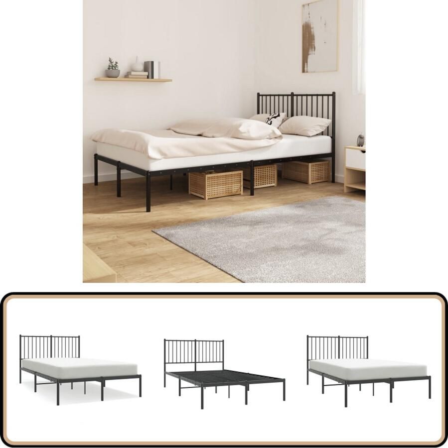 VidaXL Bedframe Metaal Zwart 120x190 cm Robuust Bed Frame Klassiek Bed Metalen Bed Zwarte Bed Tweepersoons Bed Slaapcomfort