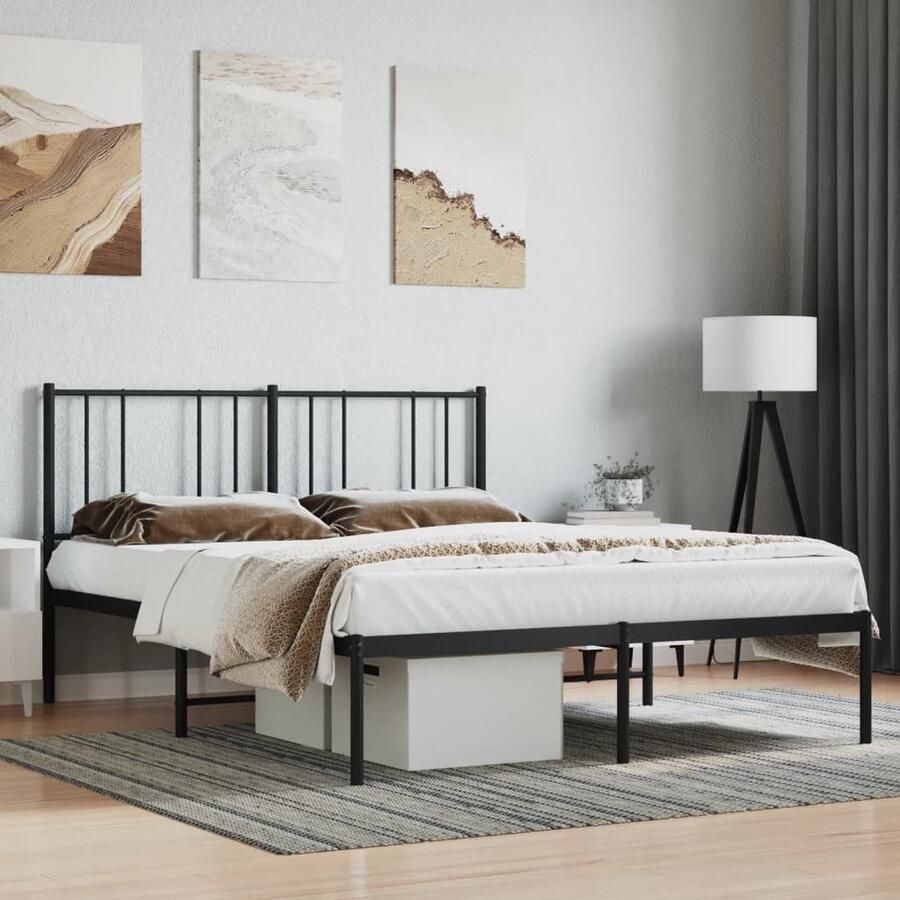 VidaXL Bedframe metaal zwart 120x190 cm Robuust Bed Frame Klassiek Bed Metalen Bedframe Staal Bedframe Boxspring Bed Tweepersoons Bed Slaapcomfort Hoofdbord Opbergruimte - Foto 2