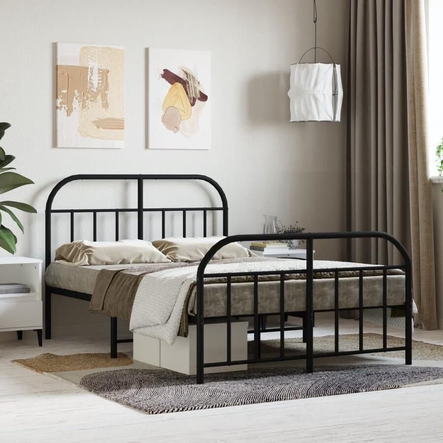 VidaXL Bedframe Metaal Zwart 120x190 cm Robuust Bed Frame Klassiek Bed Metalen Bedframe Zwarte Bed Staal Bedframe Boxspring Bed Tweepersoons Bed Slaapcomfort - Foto 2