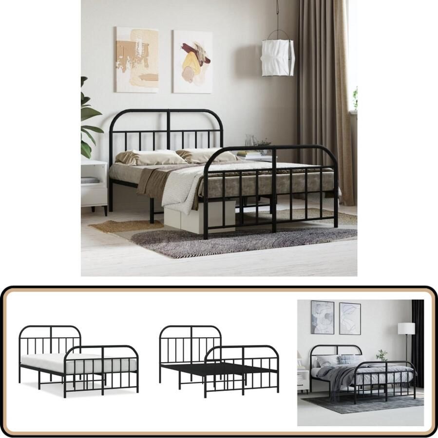 VidaXL Bedframe Metaal Zwart 120x190 cm Robuust Bed Frame Klassiek Bed Metalen Bedframe Zwarte Bed Staal Bedframe Boxspring Bed Tweepersoons Bed Slaapcomfort