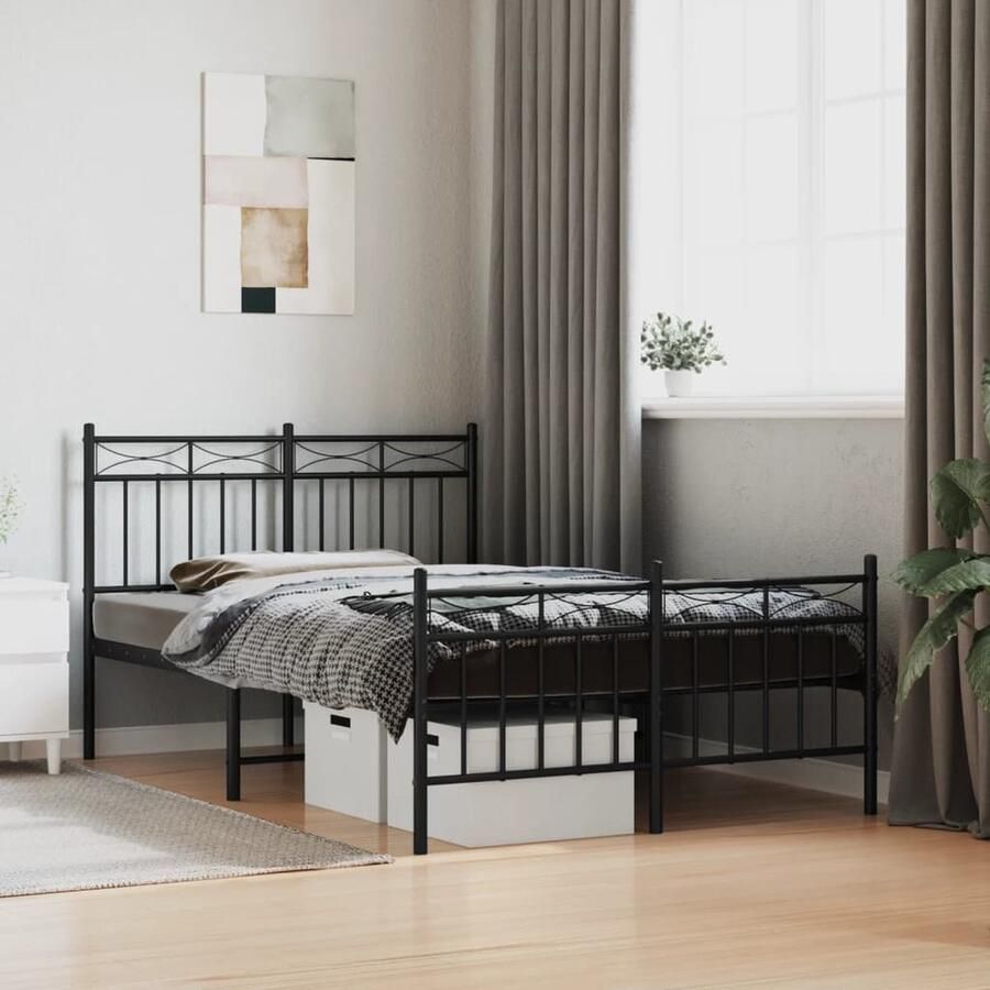 VidaXL Bedframe Metaal Zwart 120x190 cm Robuust Bedframe Klassiek Bed Metalen Bed Frame Staal Bedframe Boxspring Bed Enkel Bed Dubbele Bed Slaapkamer Meubels - Foto 2