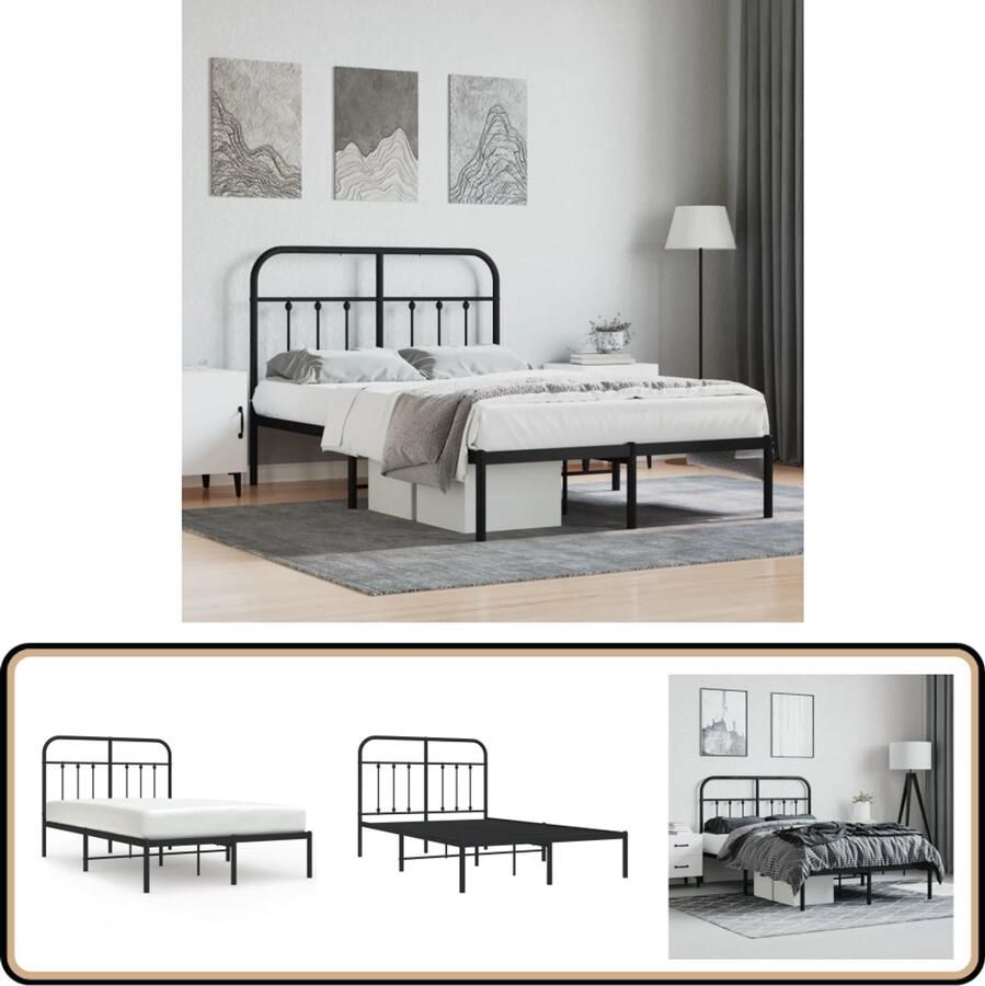 VidaXL Bedframe Metaal Zwart 120x190 cm Staal Bed Frame Metalen Bed Tweepersoons Bed Boxspring Bed Hoofdbord Bed