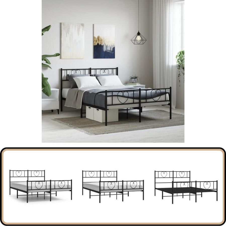 VidaXL Bedframe Metaal Zwart 120x200 cm Klassieke Bed Frame Metalen Bedframe Staal Bedframe Boxspring Frame Tweepersoons Bed Slaapcomfort Zwarte Bedframe Ruime Bedframe - Foto 2