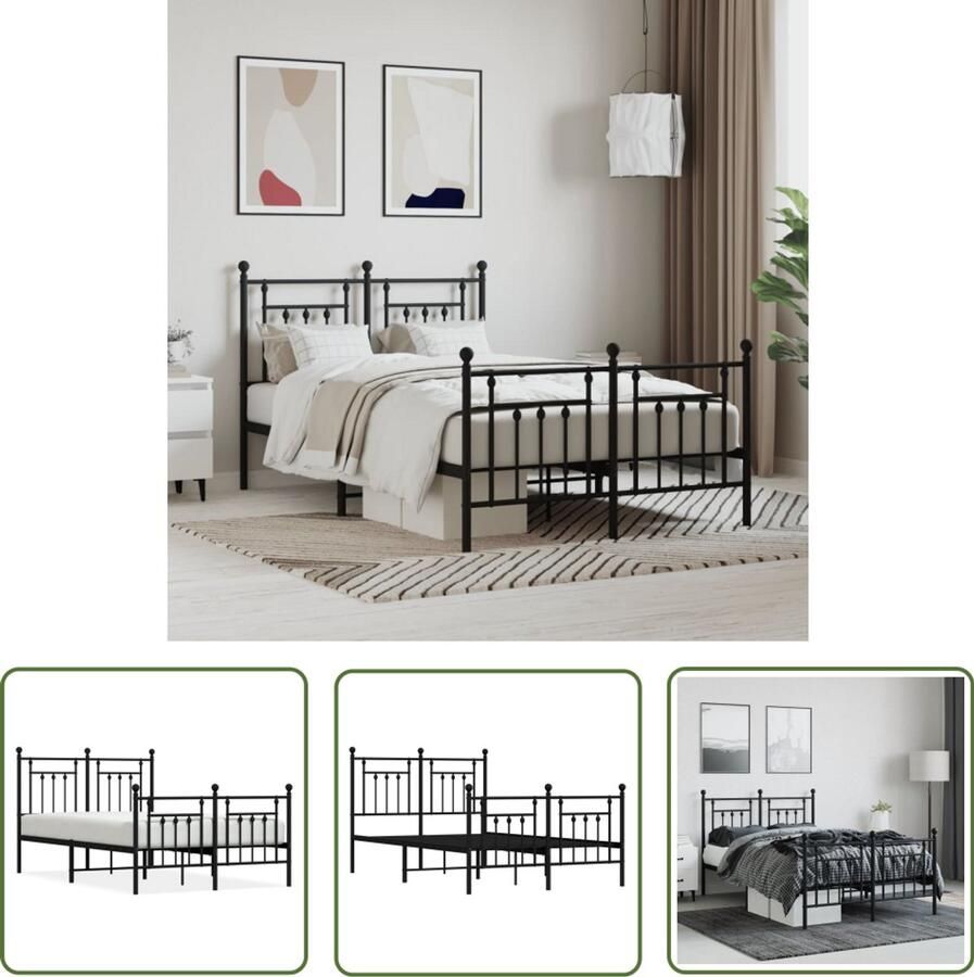 VidaXL Bedframe Metaal Zwart 120x200 cm Klassieke Bed Frame Metalen Bedframe Zwart Bedframe Staal Bedframe Tweepersoons Bed Boxspring Frame Bed Frame Met Hoofdeind - Foto 2