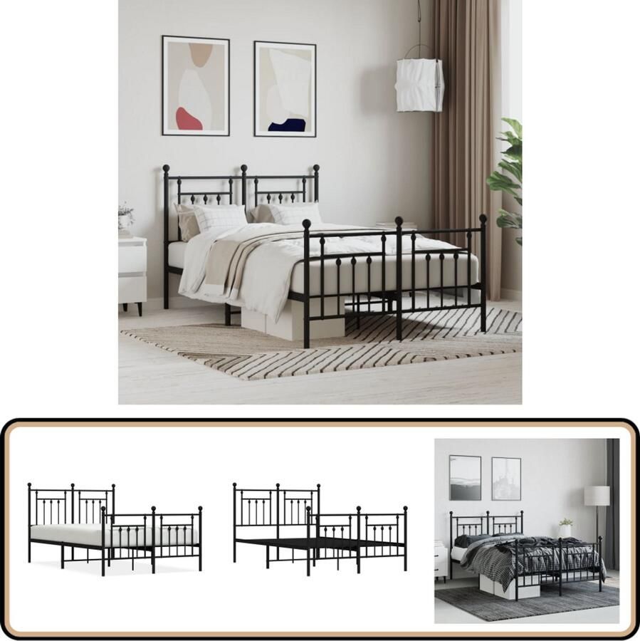 VidaXL Bedframe Metaal Zwart 120x200 cm Klassieke Bed Frame Metalen Bedframe Zwart Bedframe Staal Bedframe Tweepersoons Bed Boxspring Frame Bed Frame Met Hoofdeind