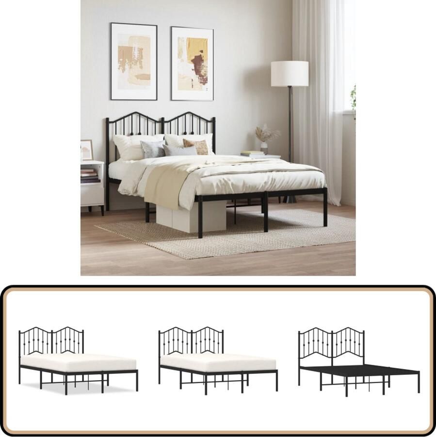 VidaXL Bedframe Metaal Zwart 120x200 cm Klassieke Bed Frame Staal Bedframe Zwarte Bedframe Tweepersoons Bedframe Boxspring Bedframe