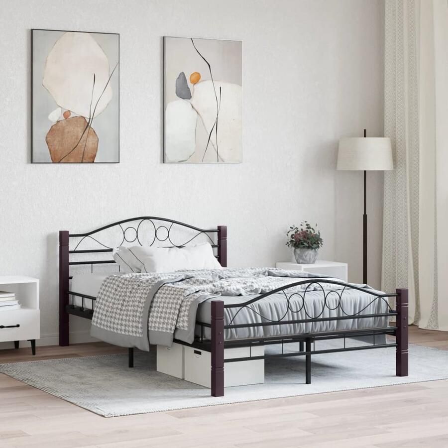 VidaXL Bedframe Metaal Zwart 120x200 cm Metalen Bedframe Tweepersoonsbed Zwarte Bedpost Boxspring Bed Slaapcomfort Hoofdbord Stapelbare Bedbodems Design Bed Modern Bed Minimalistisch Bed Luxe Bed - Foto 2