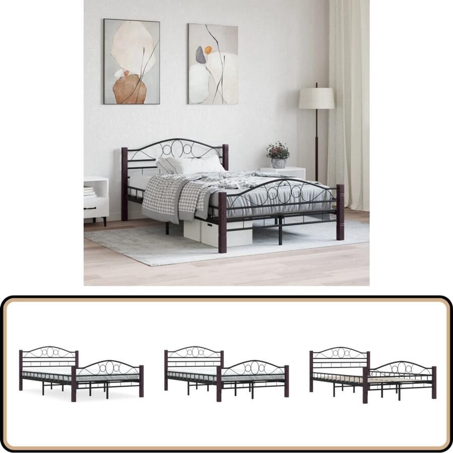 VidaXL Bedframe Metaal Zwart 120x200 cm Metalen Bedframe Tweepersoonsbed Zwarte Bedpost Boxspring Bed Slaapcomfort Hoofdbord Stapelbare Bedbodems Design Bed Modern Bed Minimalistisch Bed Luxe Bed