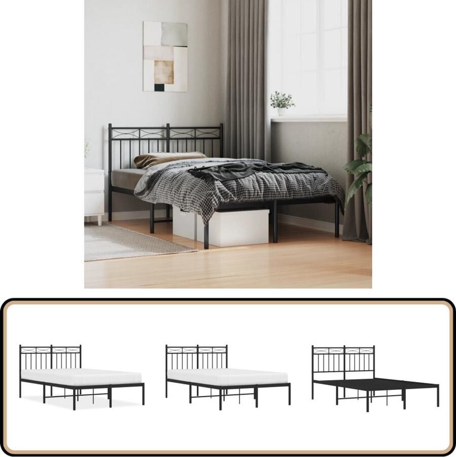 VidaXL Bedframe metaal zwart 120x200 cm Modern design Robuust Bed Frame Klassiek Bedframe Metalen Bedframe Zwarte Bedframe Tweepersoons Bed