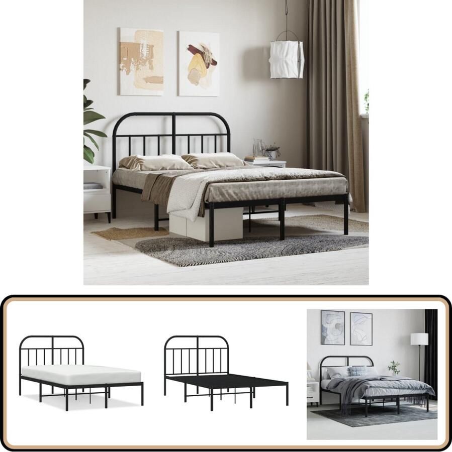 VidaXL Bedframe Metaal Zwart 120x200 cm Robuust Bed Frame Klassiek Bedframe Metalen Bedframe Zwarte Bedframe Tweepersoons Bedframe Hoofdbord Bed Boxspring Bed