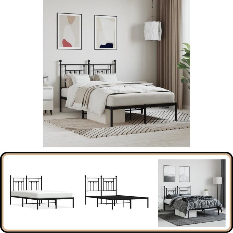 VidaXL Bedframe Metaal Zwart 120x200 cm Robuust Bed Frame Klassiek Bedframe Metalen Bedframe Zwarte Bedframe Tweepersoons Bed Hoofdbord Bed Boxspring Bed