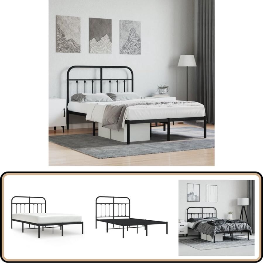VidaXL Bedframe Metaal Zwart 120x200 cm Robuust Bedframe Staal Bedframe Classic Bedframe Zwart Bedframe King Size Bedframe Boxspring Bedframe
