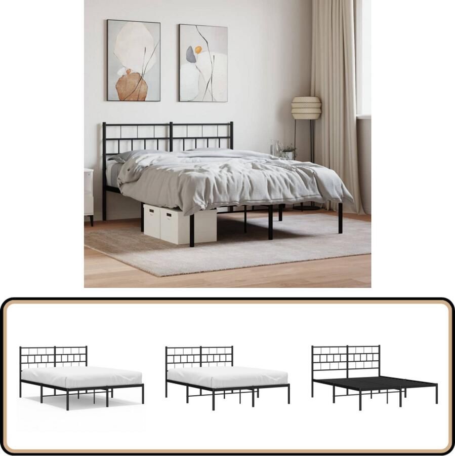 VidaXL Bedframe metaal zwart 120x200 cm stijlvol en stevig Metalen Bedframe Klassiek Bed Zwart Bed 120x200 Boxspring Bed Hoofdbord Bed Staal Bedframe