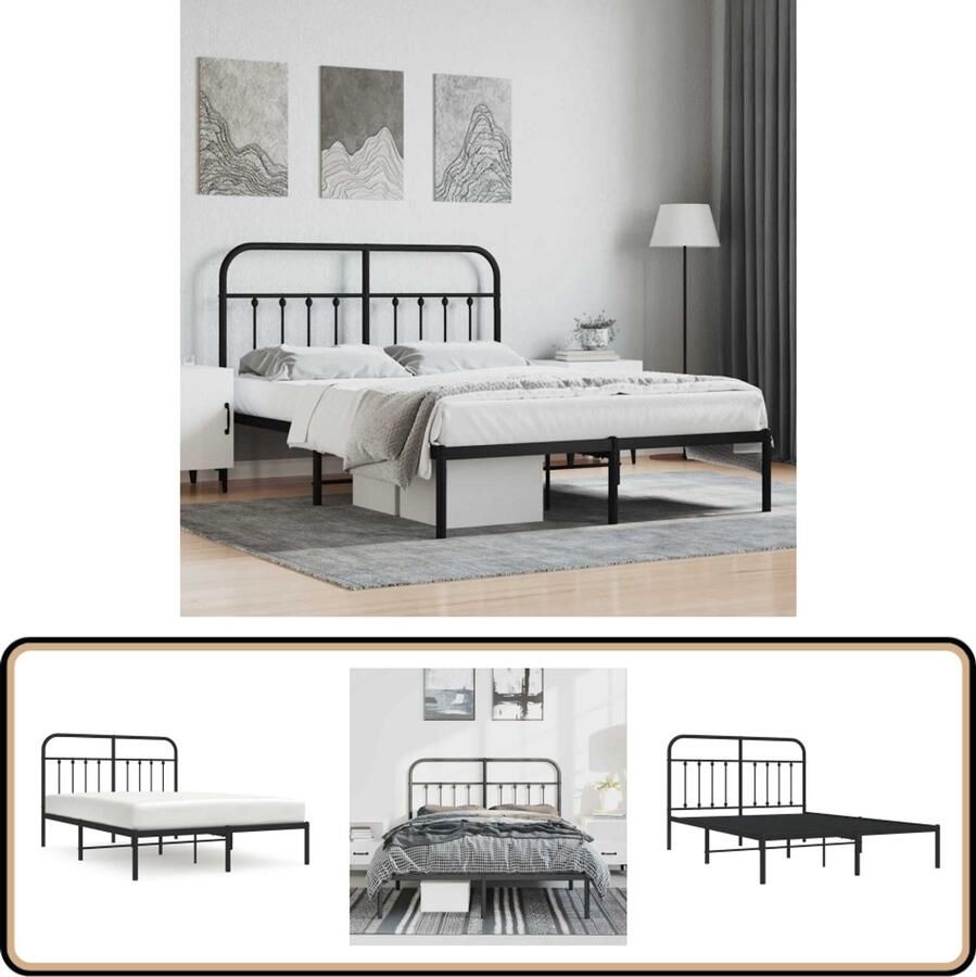 VidaXL Bedframe Metaal Zwart 135x190 cm Klassieke Bed Frame Staal Bedframe Zwarte Bedframe Tweepersoons Bed Frame Met Opbergruimte