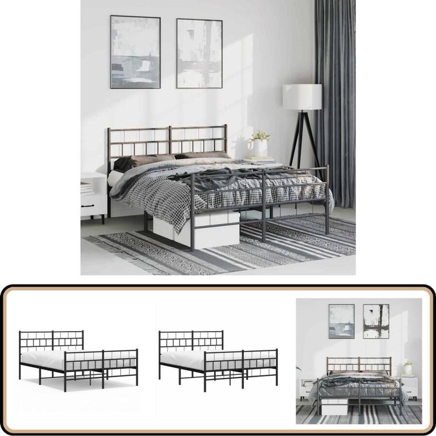 VidaXL Bedframe Metaal Zwart 135x190 cm Met Hoofd- en Voeteneinde Metalen Bedframe Klassiek Bed Slaapkamers Meubels Boxspring Bed Staal Bedframe Dubbele Bed King Size Bed Groot Bed Compact Bed