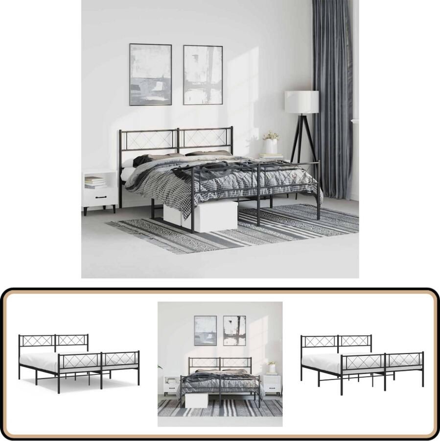 VidaXL Bedframe Metaal Zwart 135x190 cm Metalen Bed Frame Klassiek Bed Slaapkamers Meubilair Boxspring Bed Staal Bedframe Zwarte Bed King Size Bed Tweepersoons Bed