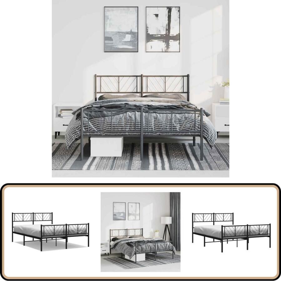 VidaXL Bedframe Metaal Zwart 135x190 cm Metalen Bed Frame Klassiek Bed Zwarte Bedbank Staal Bed Tweepersoons Bed