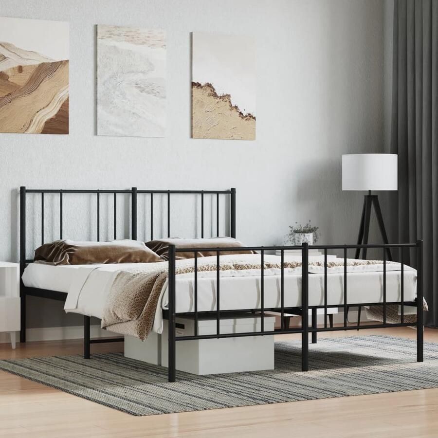 VidaXL Bedframe Metaal Zwart 135x190 cm Robuust Bed Frame Klassiek Bed Frame Staal Bed Frame Zwarte Bed Frame Tweepersoons Bed Frame Metalen Bed Frame - Foto 3