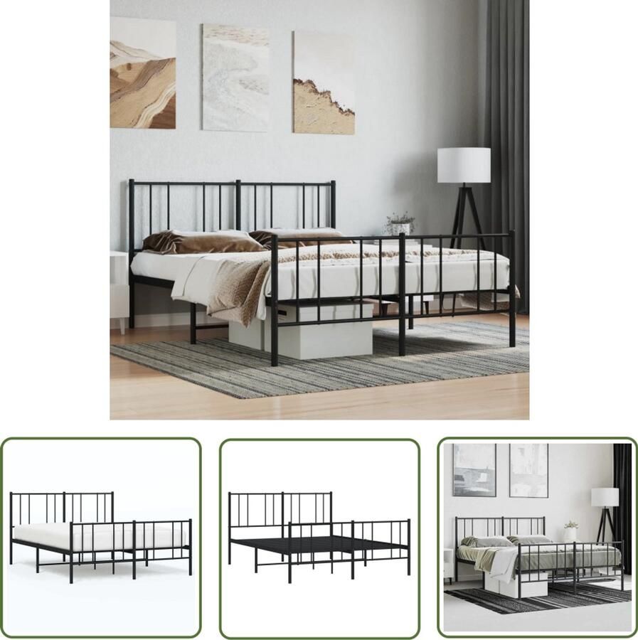 VidaXL Bedframe Metaal Zwart 135x190 cm Robuust Bed Frame Klassiek Bed Frame Staal Bed Frame Zwarte Bed Frame Tweepersoons Bed Frame Metalen Bed Frame - Foto 2