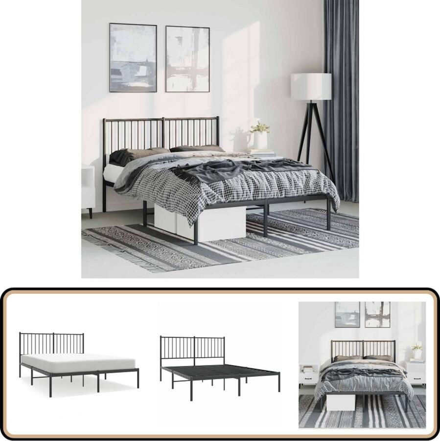 VidaXL Bedframe Metaal Zwart 135x190 cm Robuust Bed Frame Klassiek Bed Metalen Bed Zwarte Bed Slaapcomfort