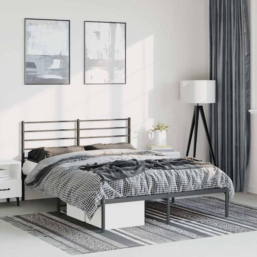 VidaXL Bedframe Metaal Zwart 135x190 cm Robuust Bed Frame Klassiek Bed Metalen Bedframe Zwarte Bed Staal Bedframe Boxspring Bed Tweepersoons Bed Comfortabel Bed - Foto 2