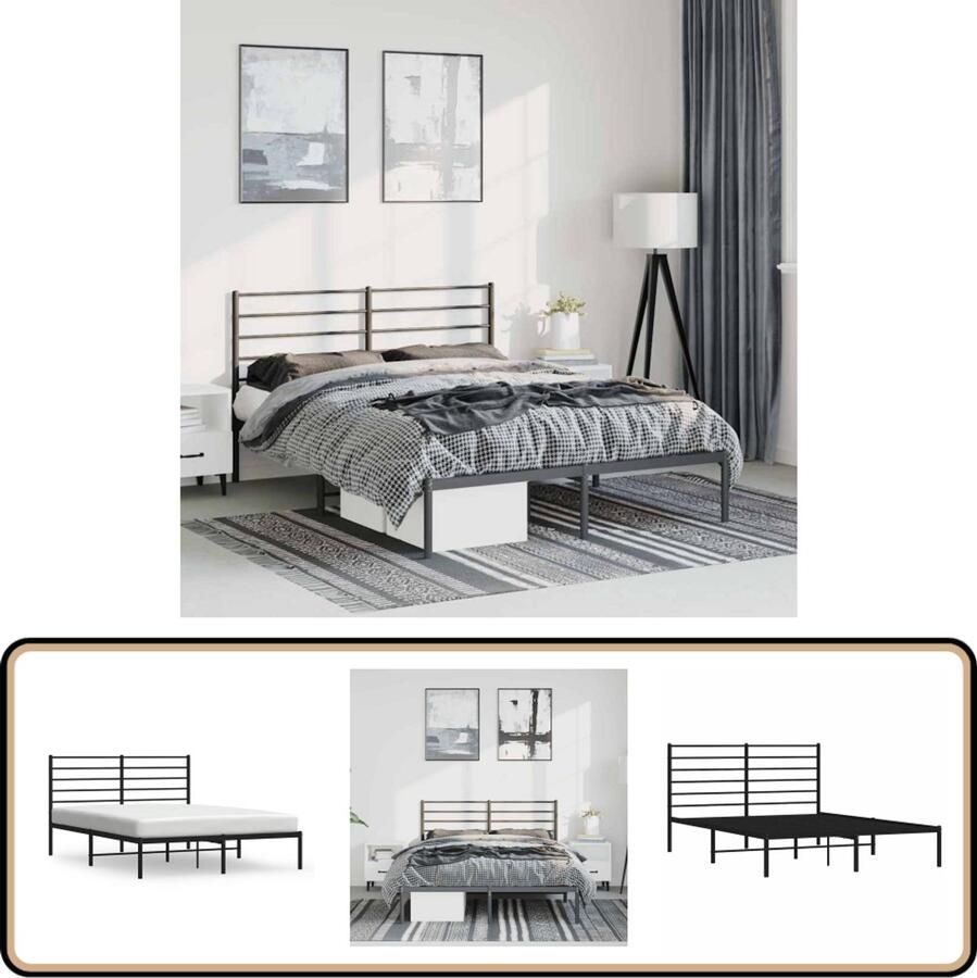 VidaXL Bedframe Metaal Zwart 135x190 cm Robuust Bed Frame Klassiek Bed Metalen Bedframe Zwarte Bed Staal Bedframe Boxspring Bed Tweepersoons Bed Comfortabel Bed