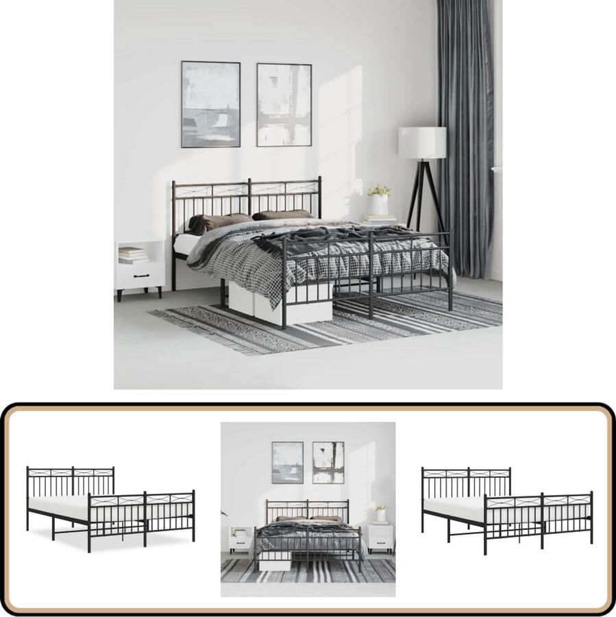 VidaXL Bedframe Metaal Zwart 135x190 cm Robuust Bed Frame Klassiek Bed Zwarte Bedpost Staal Bedframe Metalen Bed Eenpersoons Bed Boxspring Bed