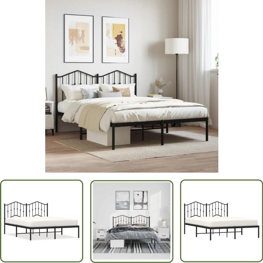 VidaXL Bedframe Metaal Zwart 135x190 cm Staal Frame Metalen Bed Tweepersoonsbed Boxspring Bed Hoofdbord Zwarte Bedbank Modern Bed Minimalistisch Bed Compact Bed Slaapcomfort Ruime Slaapkamer Budgetvriendelijke Bed - Foto 2
