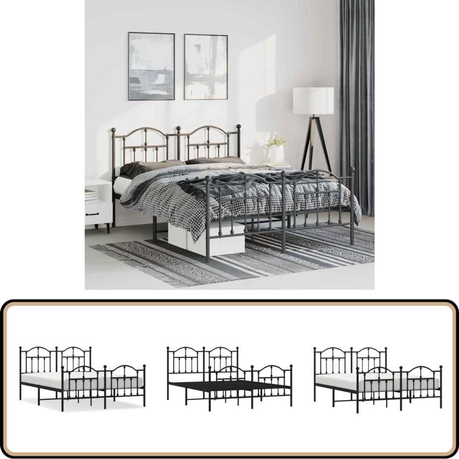 VidaXL Bedframe Metaal Zwart 135x190 cm Stijlvol Metalen Bed Frame Boxspring Bed Tweepersoons Bed King Size Bed Slaapcomfort Bedstede Nachtkastje