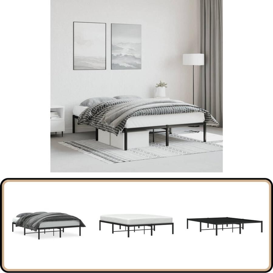 VidaXL Bedframe metaal zwart 140x190 cm