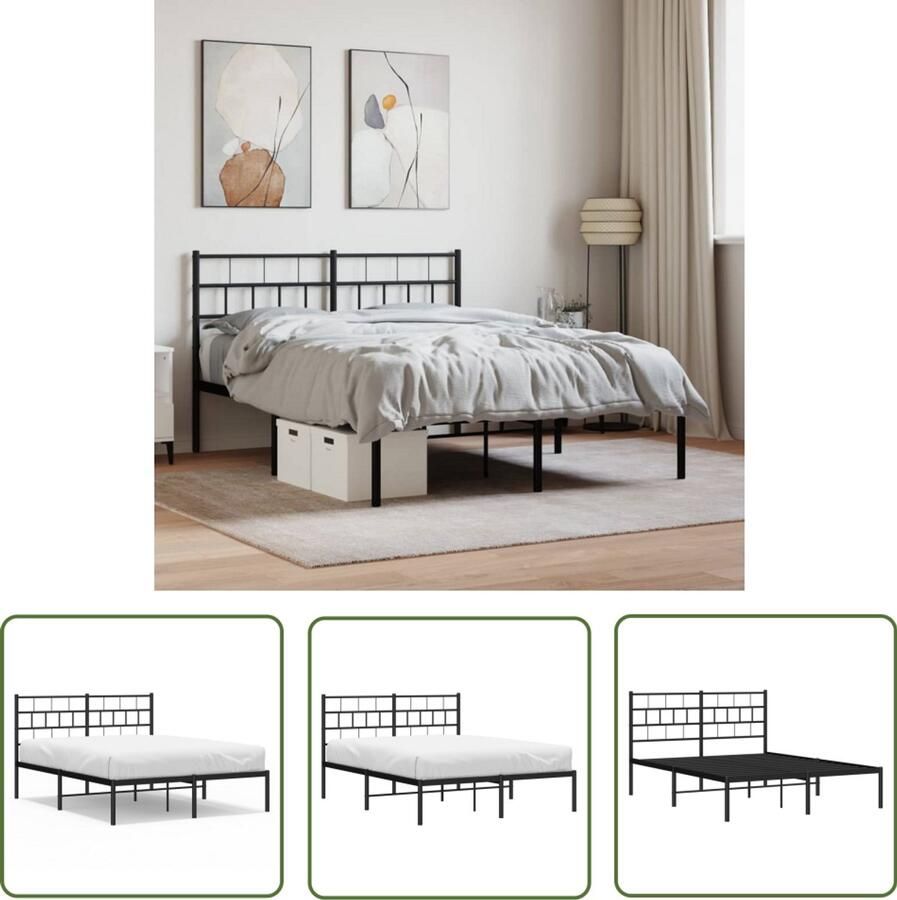 VidaXL Bedframe Metaal Zwart 140x190 cm Klassieke Bed Frame Metalen Bed Frame Staal Bed Frame Tweepersoons Bed Frame Boxspring Bed Frame Hoofdbord Bed Frame Zwarte Bed Frame